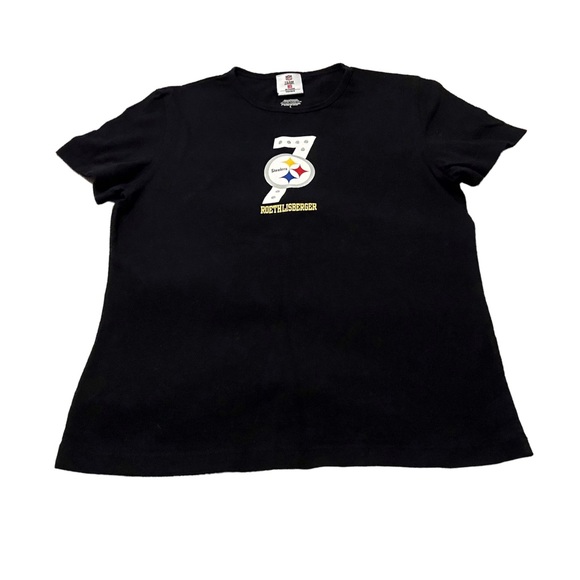 NFL TEAM APPAREL #7 ROETHLISBERGER Jeweled Steelers Black Tee Shirt Size L EUC - Picture 2 of 6